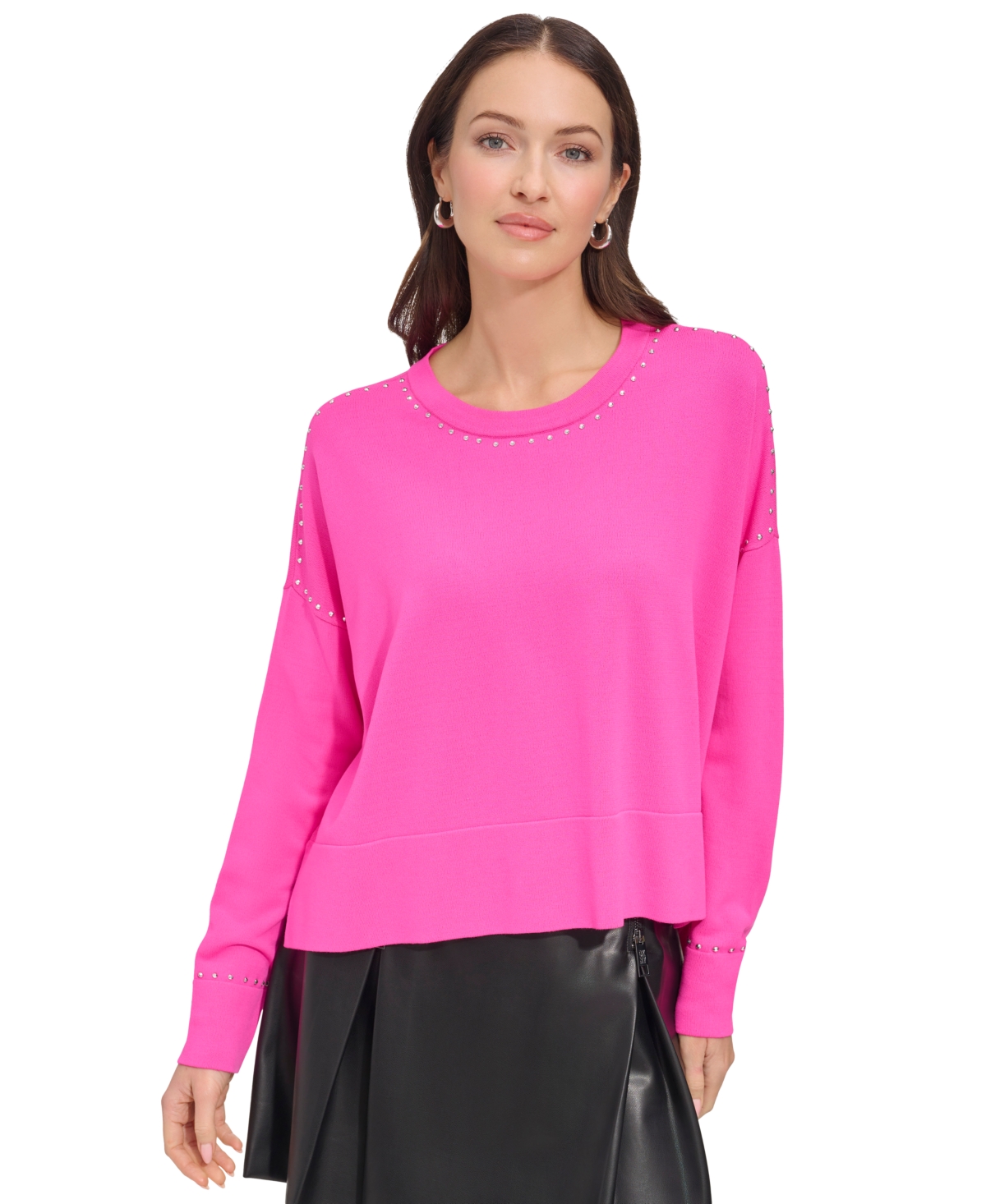 Dkny Studded Sweater In Shocking Pink