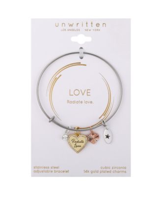 Cubic Zirconia "Radiate Love" and Bezel, Rose Gold Heart Charm Bracelet