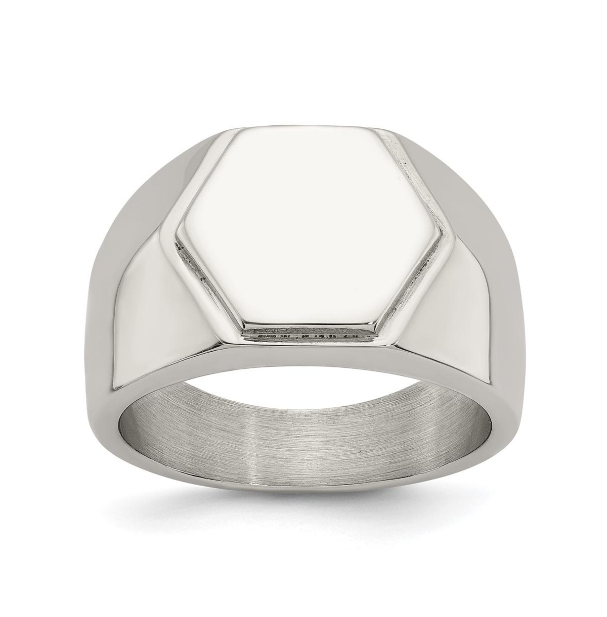 Stainless Steel Polished Signet Ring - White