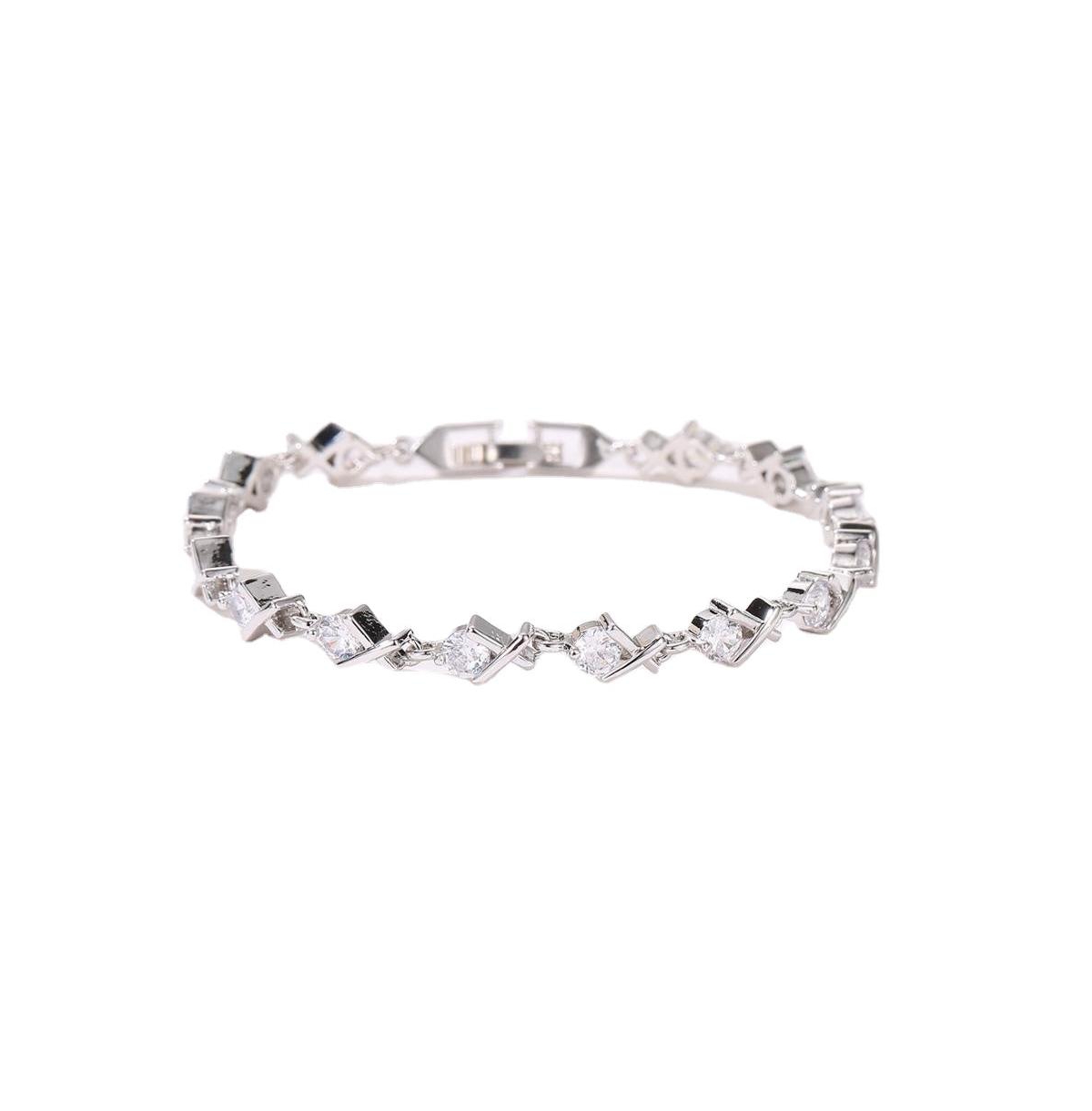 Xo Tennis Bracelet for Women with Round Cut White Diamond Cubic Zirconia Stones - Silver