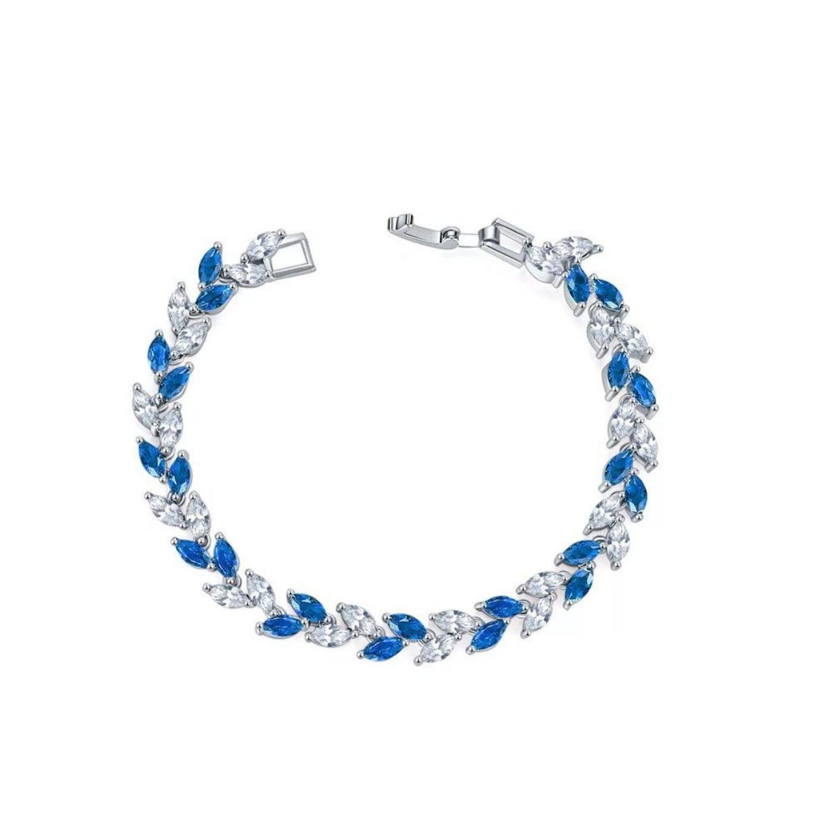 Marquise Cubic Zirconia Tennis Bracelets with Blue Sapphire and Cubic Zirconia - Silver