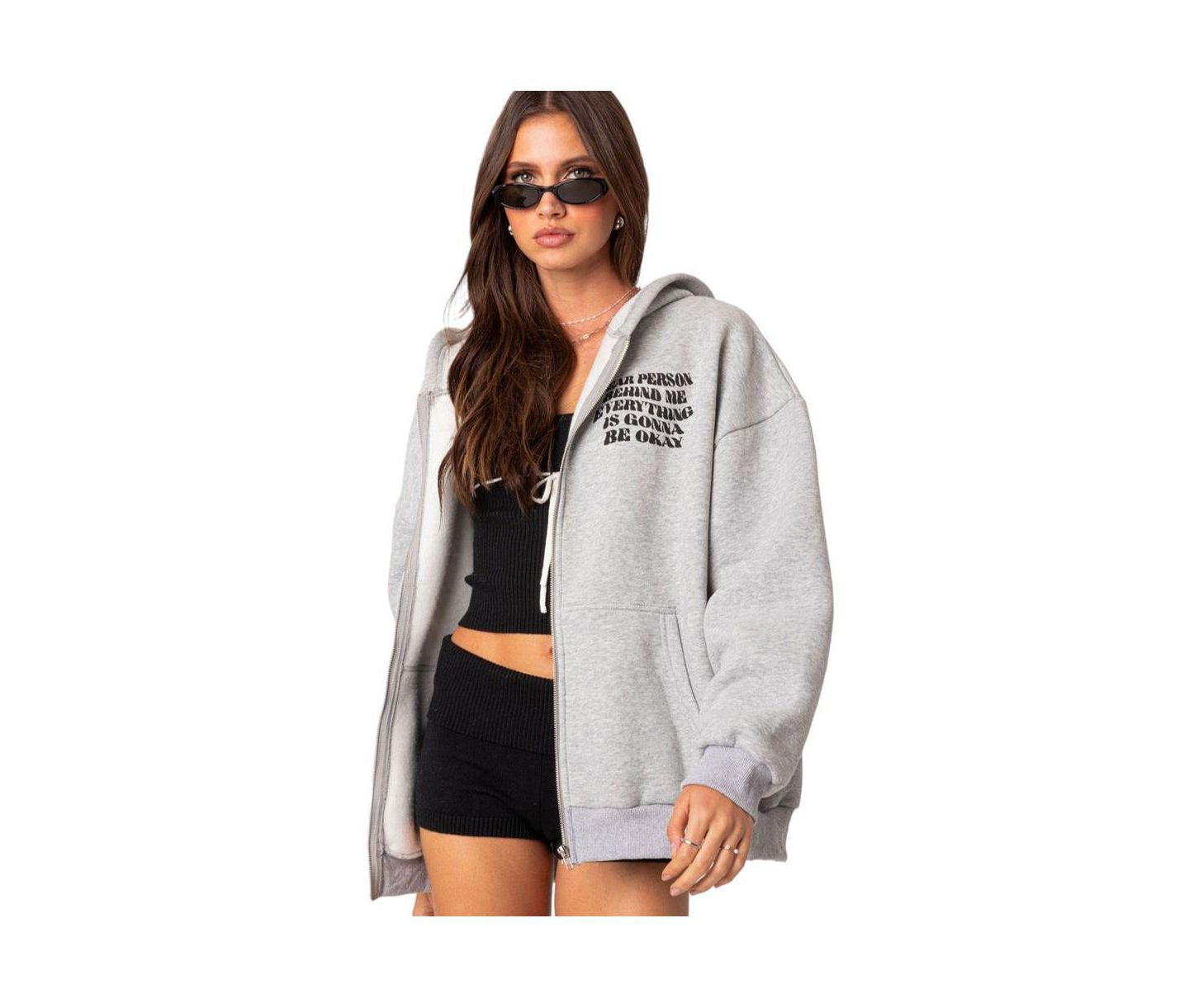 Женское худи Edikted Everything's ok zip up oversized — фото 3