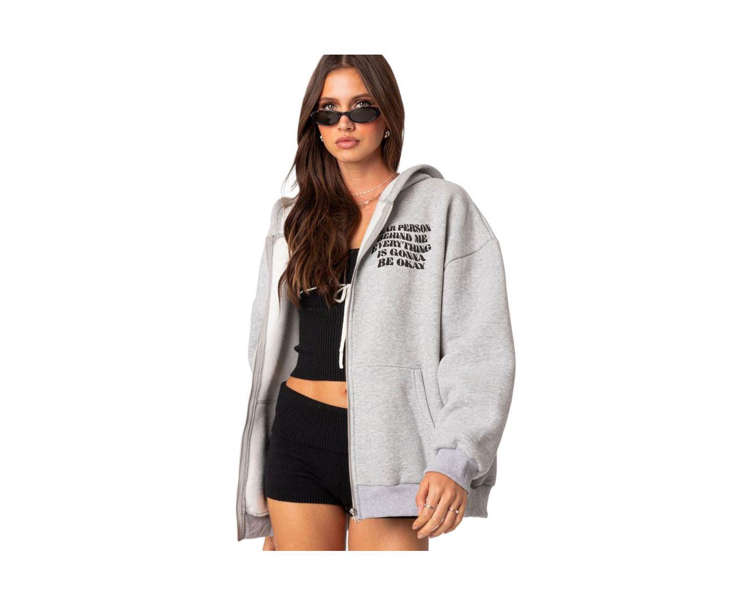 Women's Everything's ok zip up oversized hoodie