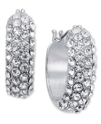 On 34th - Small Pav&eacute;-Front Hoop Earrings, 0.7"