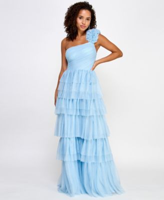 City Studios - Juniors' One-Shoulder Tiered Tulle Gown
