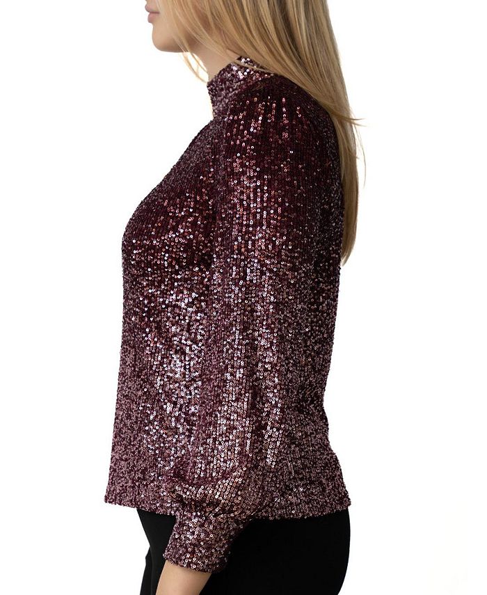 Cable & Gauge Women's Mock Neck Sequin Blouse Macy's