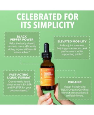 Organic Turmeric Liquid Drops, Liquid Turmeric 1000mg Enhanced Absorption for Digestive & Joint Support, Unflavored, 1 fl oz