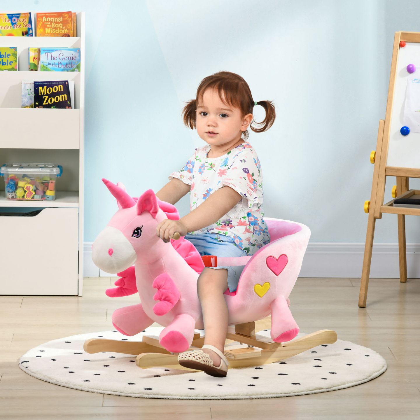 Детская игрушка Qaba Kids Rocking Unicorn with Sound, Wood Base Rocking Chair, 66-lb Capacity, Ages 18-36 Months — фото 3
