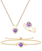 3-Pc. Set Amethyst (2-1/8 ct. t.w.) & Lab-Created White Sapphire (1/3 ct. t.w.) Heart Ring, Pendant & Bracelet in 14k Gold-Plat