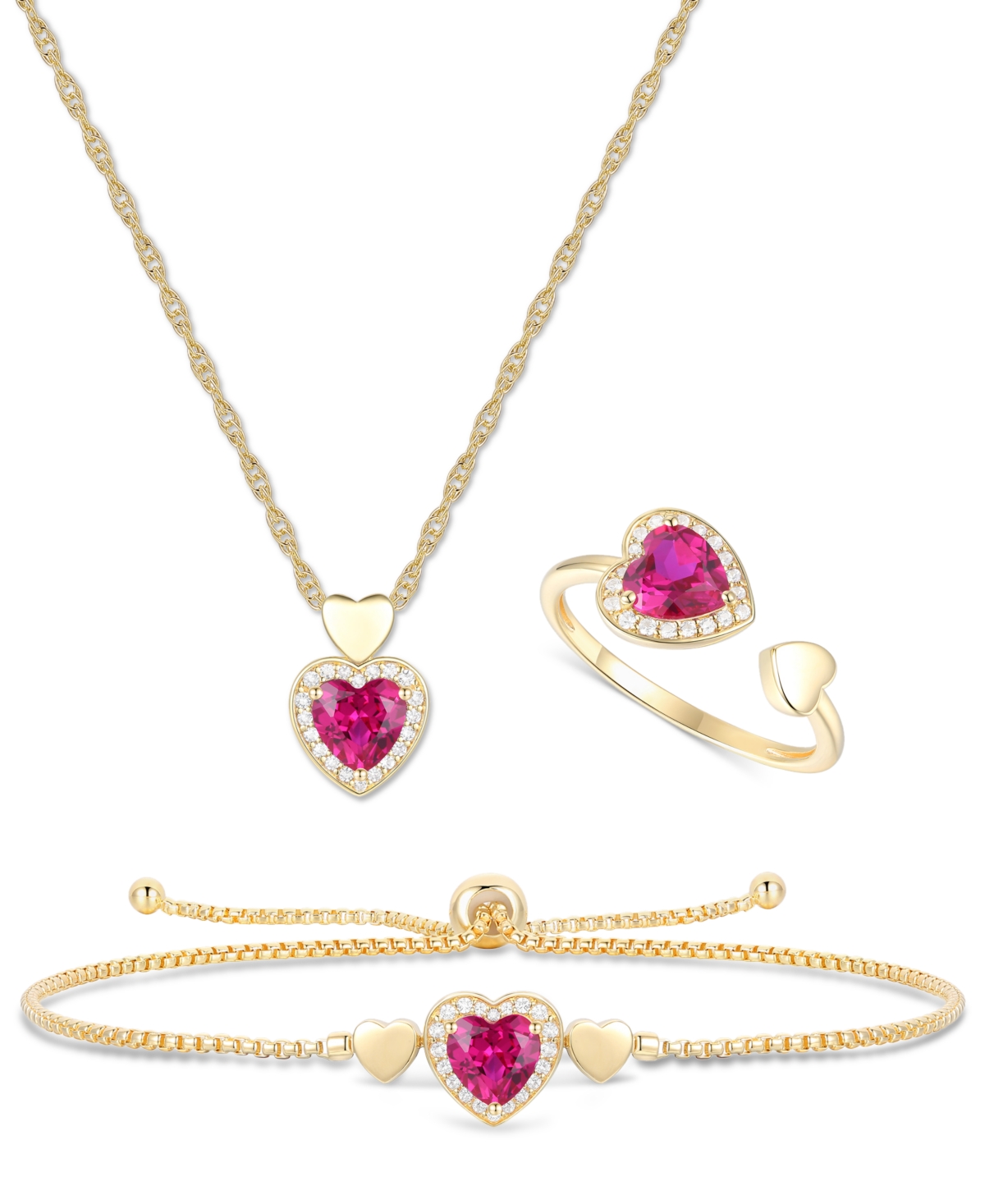 Macy's 3-pc. Set Amethyst (2-1/8 Ct. T.w.) & Lab-grown White Sapphire (1/3 Ct. T.w.) Heart Ring, Pendant & In Ruby