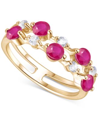 Emerald (5/8 ct. t.w.) & Diamond (1/5 ct. t.w.) Double Row Ring in 14k Gold (Also in Ruby & Sapphire)