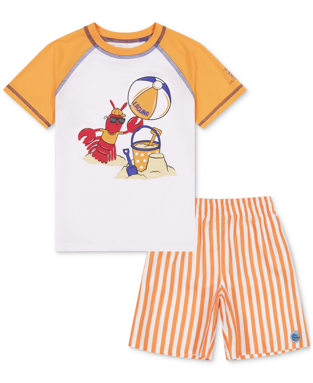 Shop Laguna Little Boys Cabana Stripe Swim Top And Swim Shorts, 2 Piece Set In Tangerine