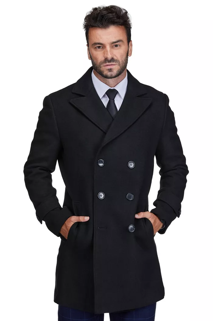 Men's Double Breasted Pea Coat Wool Blend Dress Peacoat