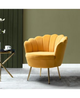 Modern Velvet Barrel Chair with Channel Tufted Back
