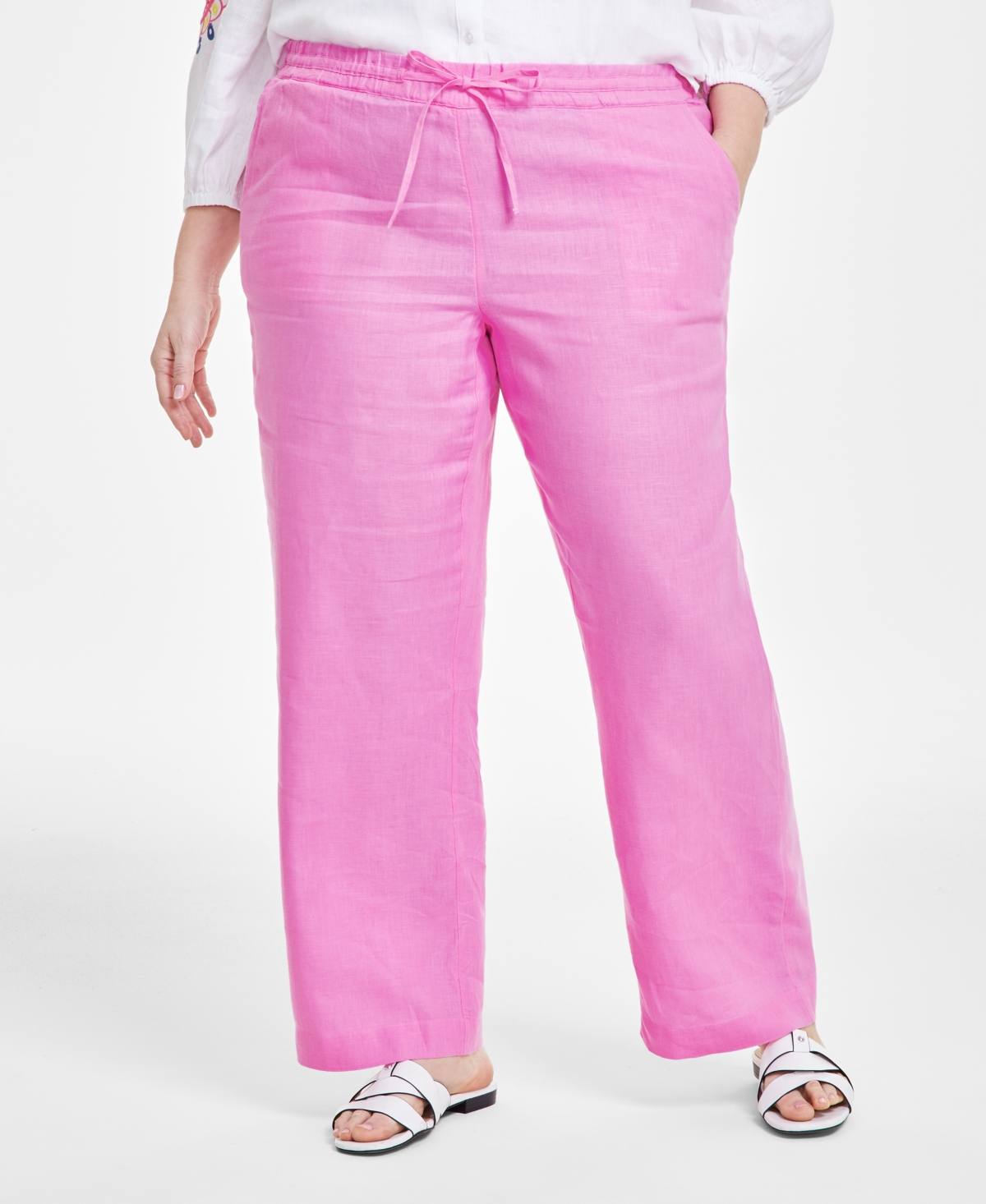 Shop Charter Club Plus Size 100% Linen Pants, Created For Macy's In Bubble Bath