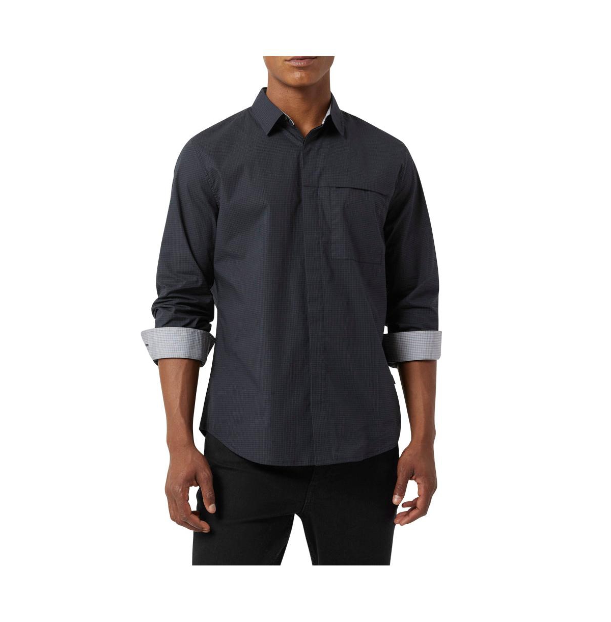 Men's City Grid Stretch Long Sleeve Shirt - Black