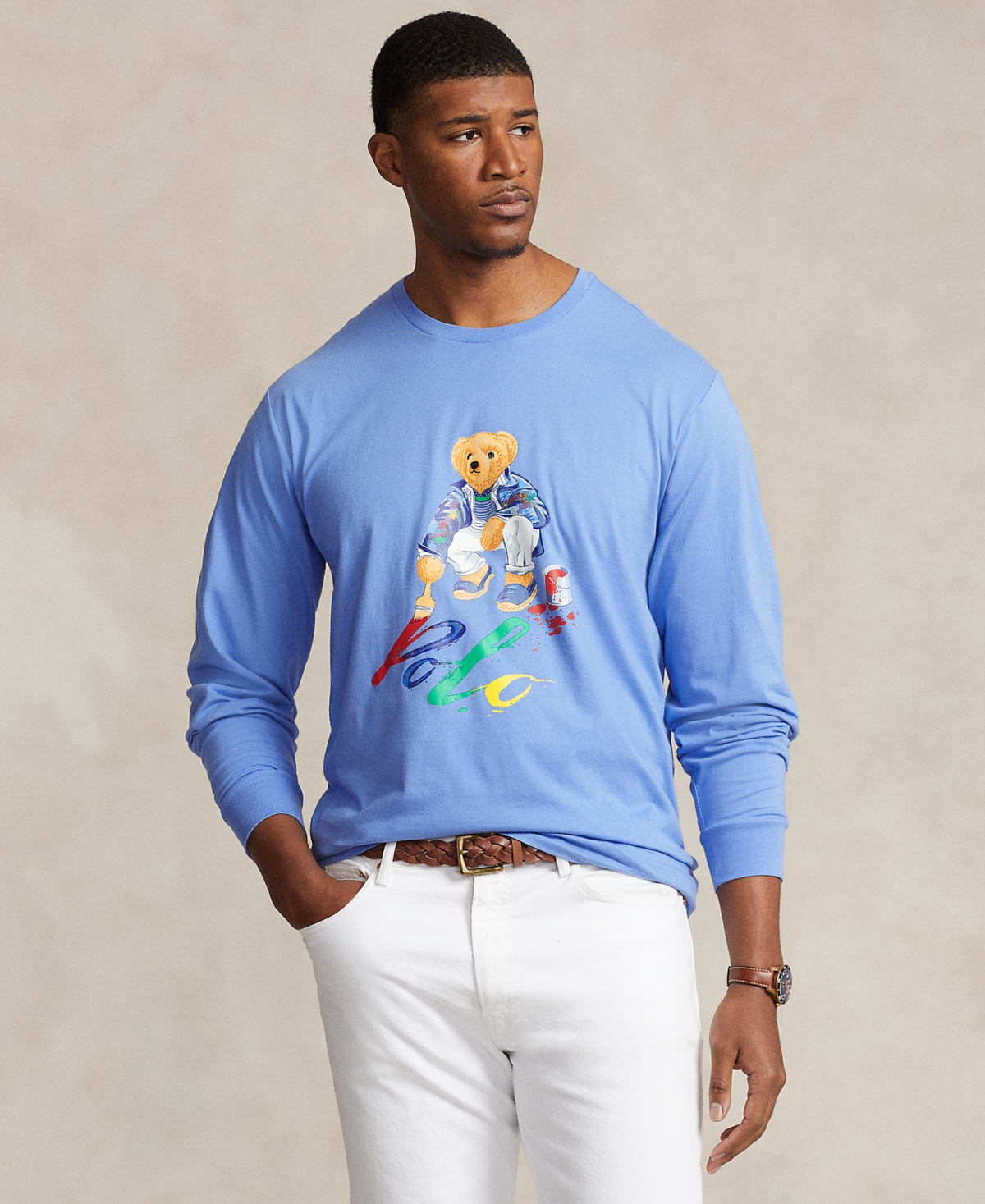 Polo Ralph Lauren Polo Bear Jersey Long-sleeve T-shirt In Summer Blue Paint Bear