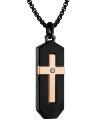 Black & Rose Gold-Tone IP Stainless Steel Diamond-Accent Cross 26" Pendant Necklace