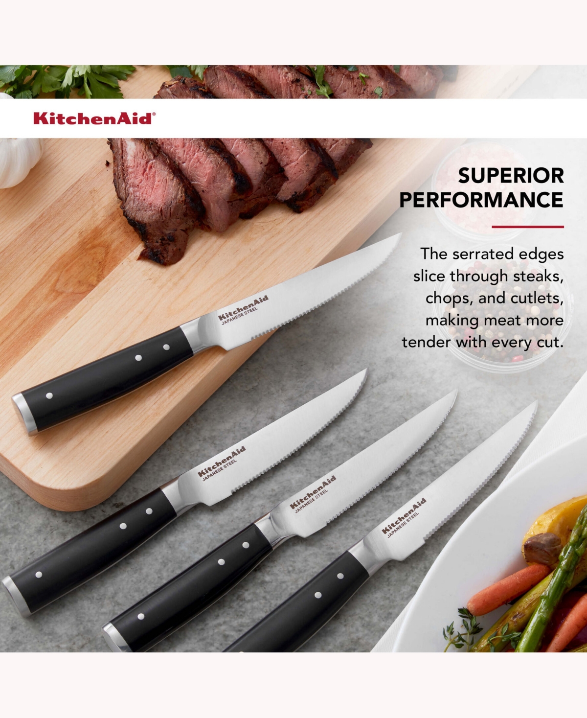 Shop Kitchenaid Japanese Steel Gourmet 4 Piece Forged Triple Rivet 4.5" Steak Knife Set In Black