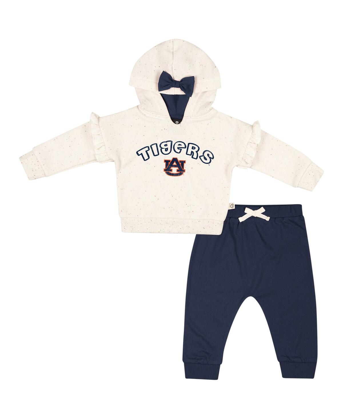 Shop Colosseum Girls Newborn And Infant  Natural, Navy Auburn Tigers Pullover Hoodie And Fleece Pants Set In Natural,navy