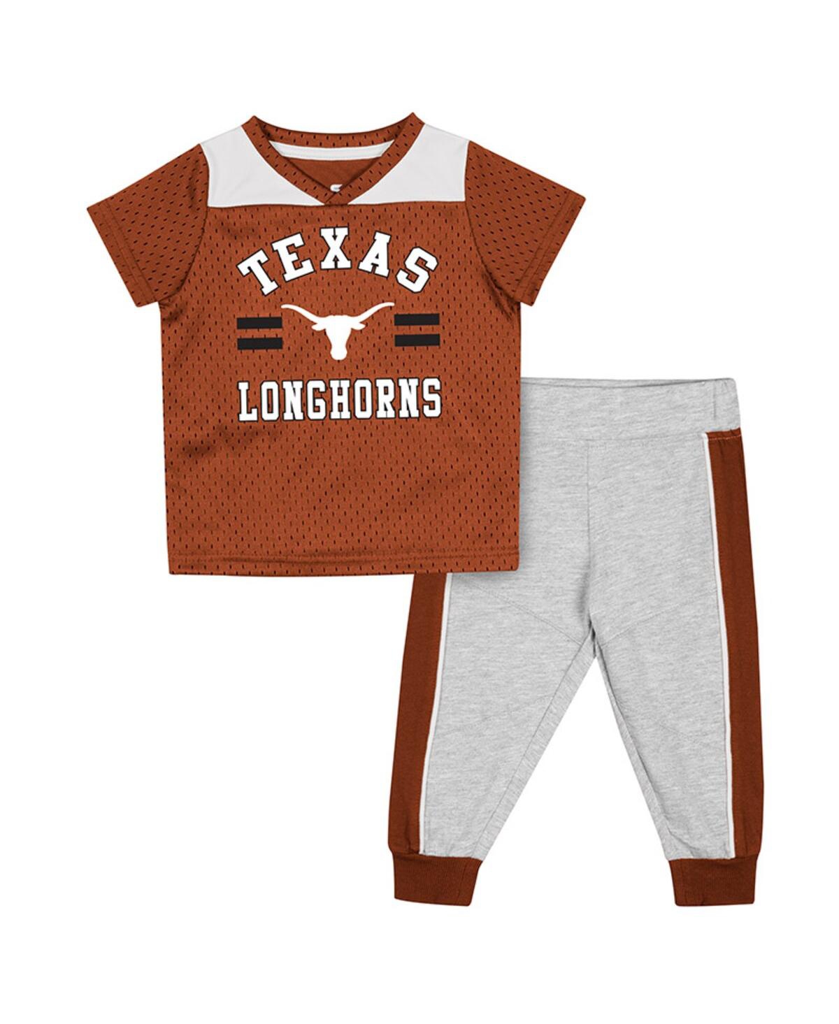 Colosseum Babies' Infant Boys And Girls  Orange, Heather Gray Texas Longhorns Ka-boot-it Jersey And Pants Set In Orange,heather Gray