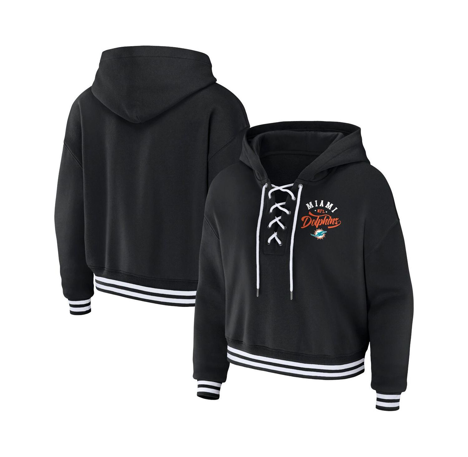 Women's Black Miami Dolphins Lace-Up Pullover Hoodie