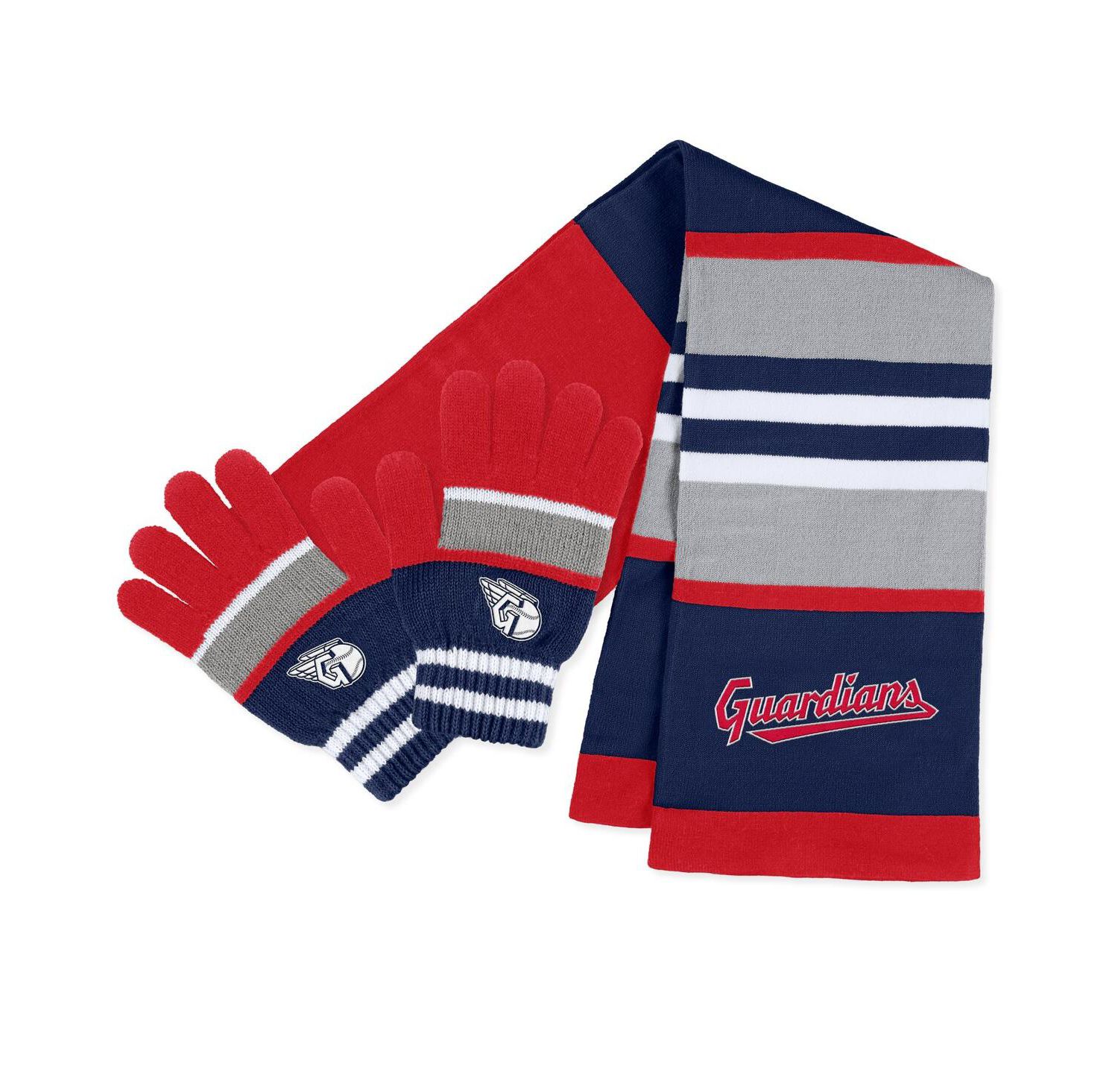 Women's Cleveland Guardians Stripe Glove and Scarf Set