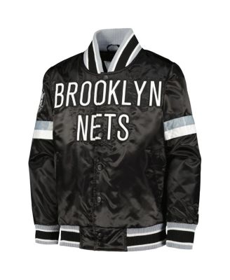 Big Boys Black Brooklyn Nets Home Game Varsity Satin Full-Snap Jacket