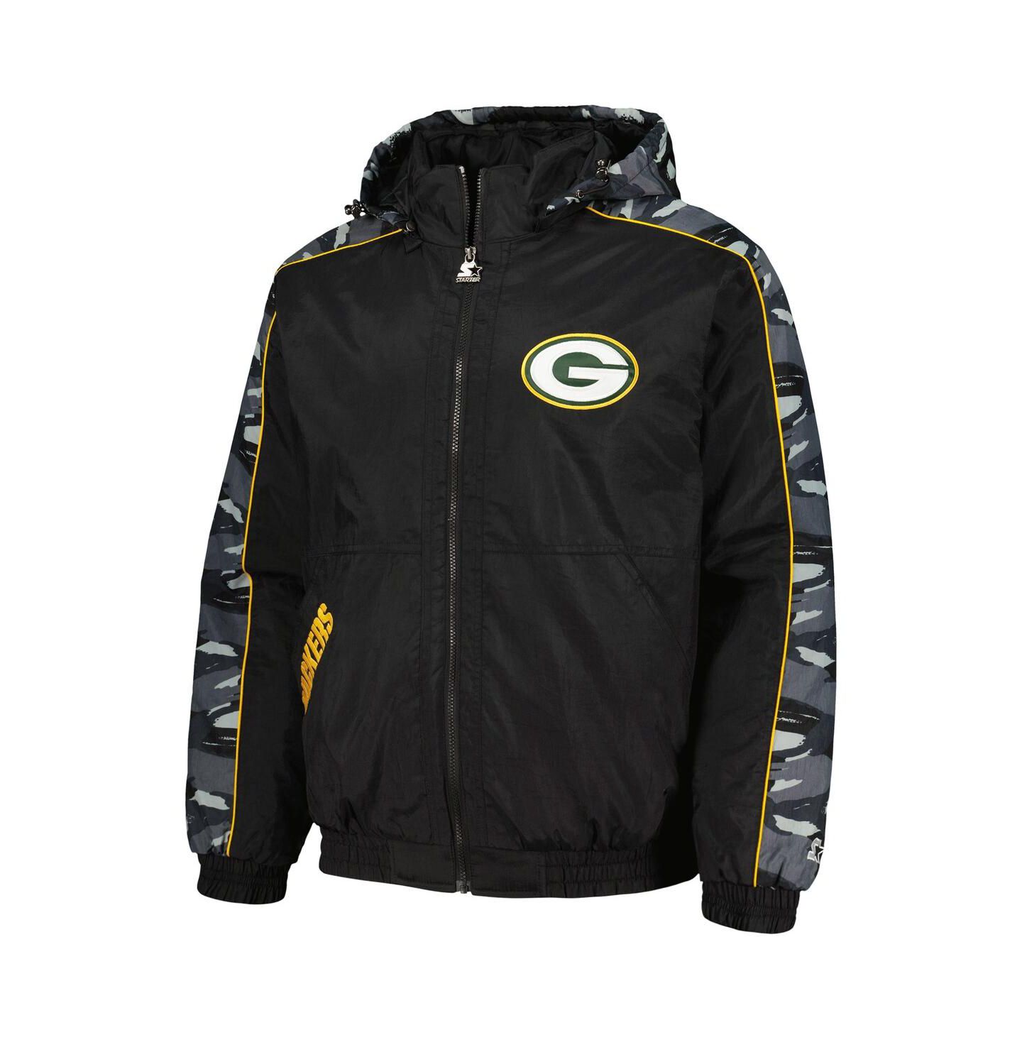 Мужская куртка Starter Black Green Bay Packers Thursday Night Gridiron Full-Zip Hoodie Jacket — фото 2