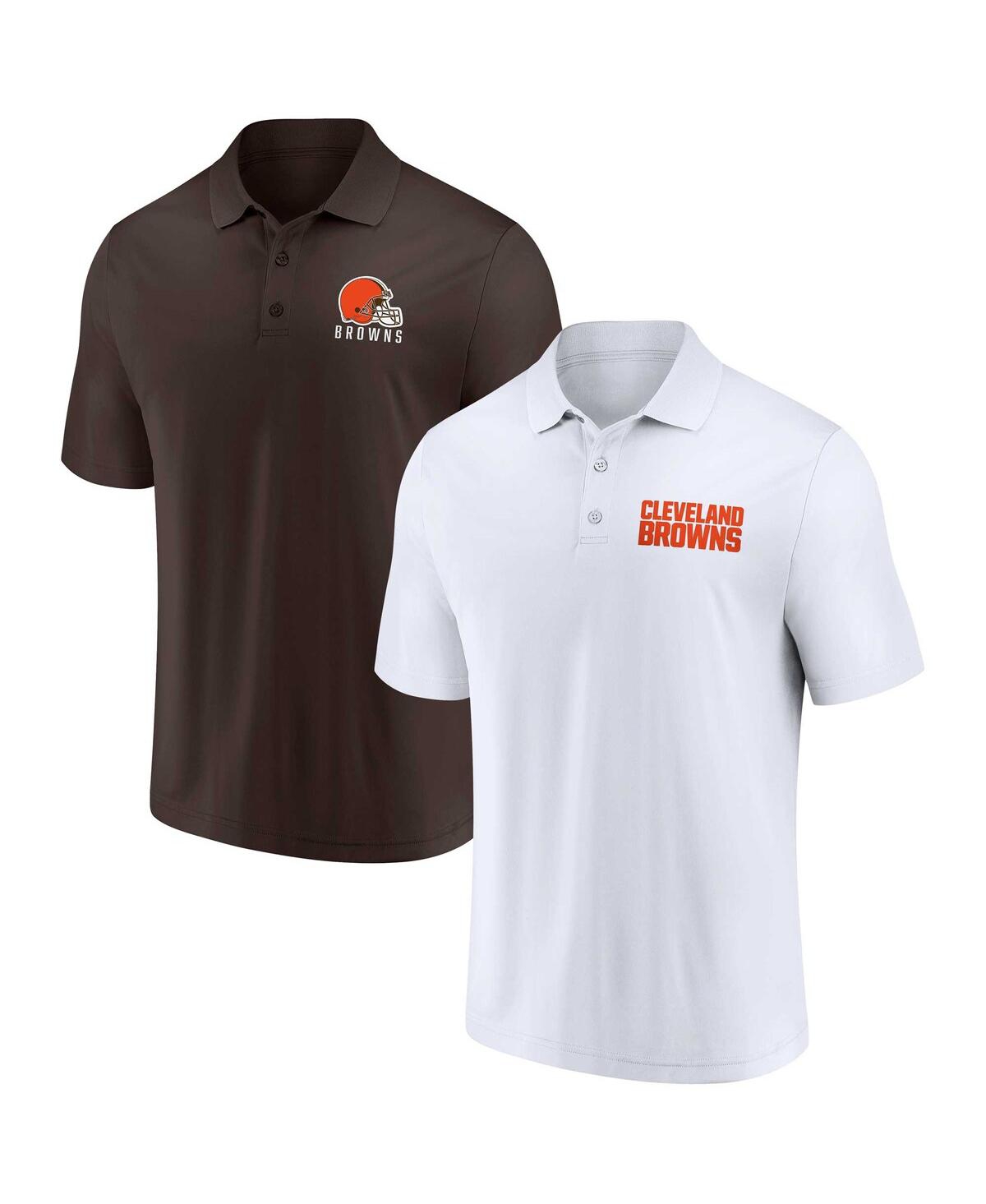 Shop Fanatics Men's  White, Brown Cleveland Browns Lockup Two-pack Polo Shirt Set In White,brown