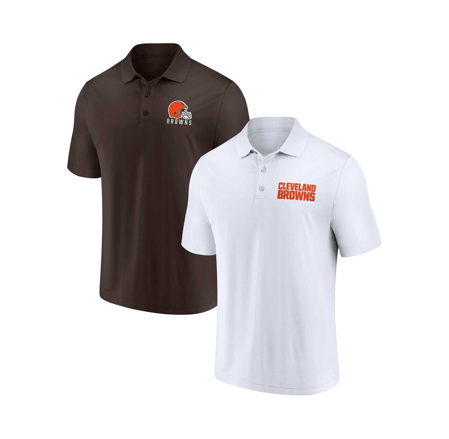 Men's White, Brown Cleveland Browns Lockup Two-Pack Polo Shirt Set