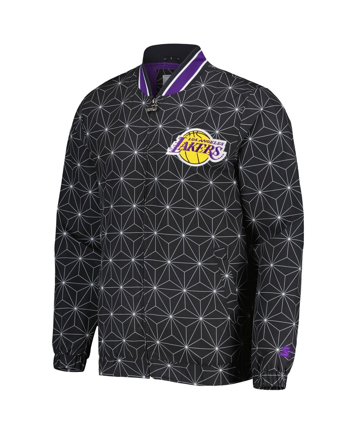Starter Black Los Angeles Lakers In-field Play Fashion Satin Full-zip Varsity Jacket In Black