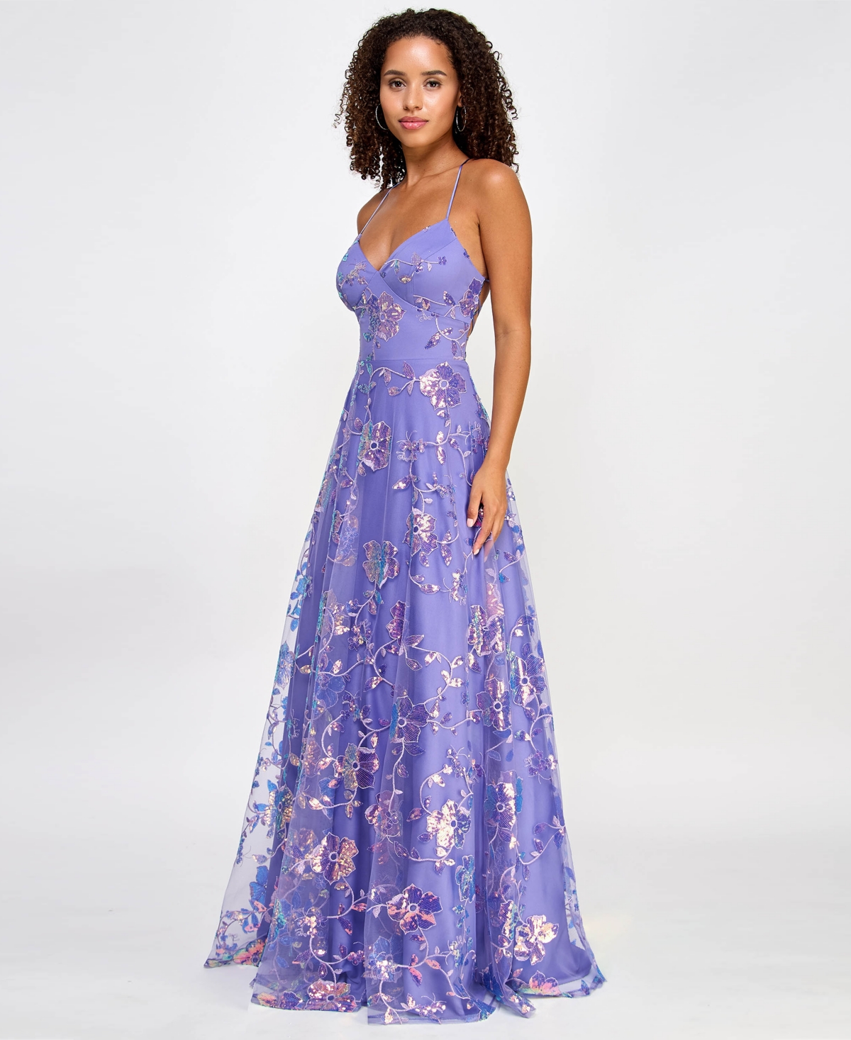 Shop Say Yes Juniors' Embellished Open-back Gown, Created For Macy's In Lavender