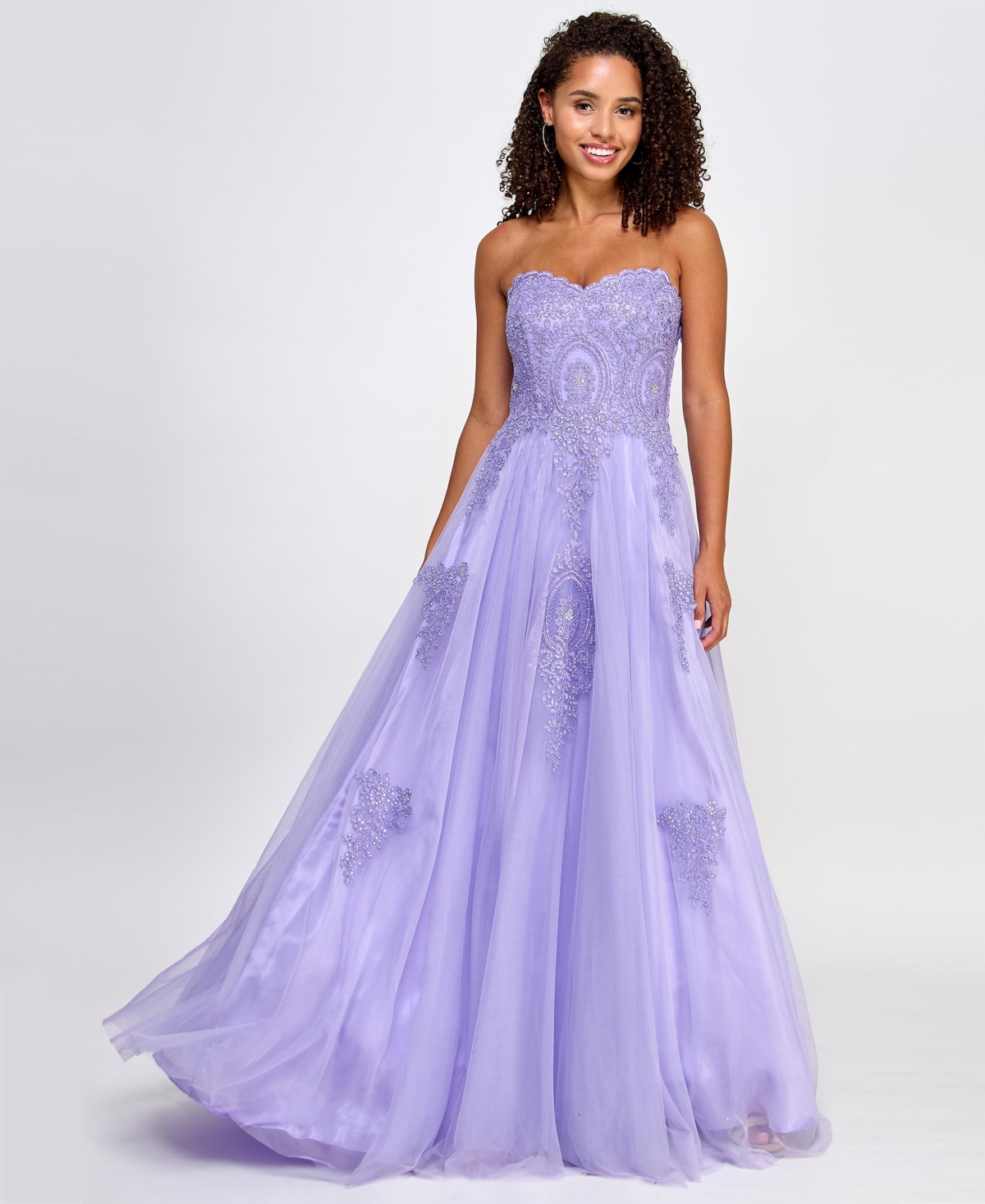 Say Yes Juniors' Strapless Embellished Ballgown, Created For Macy's In Periwinkle,lilac
