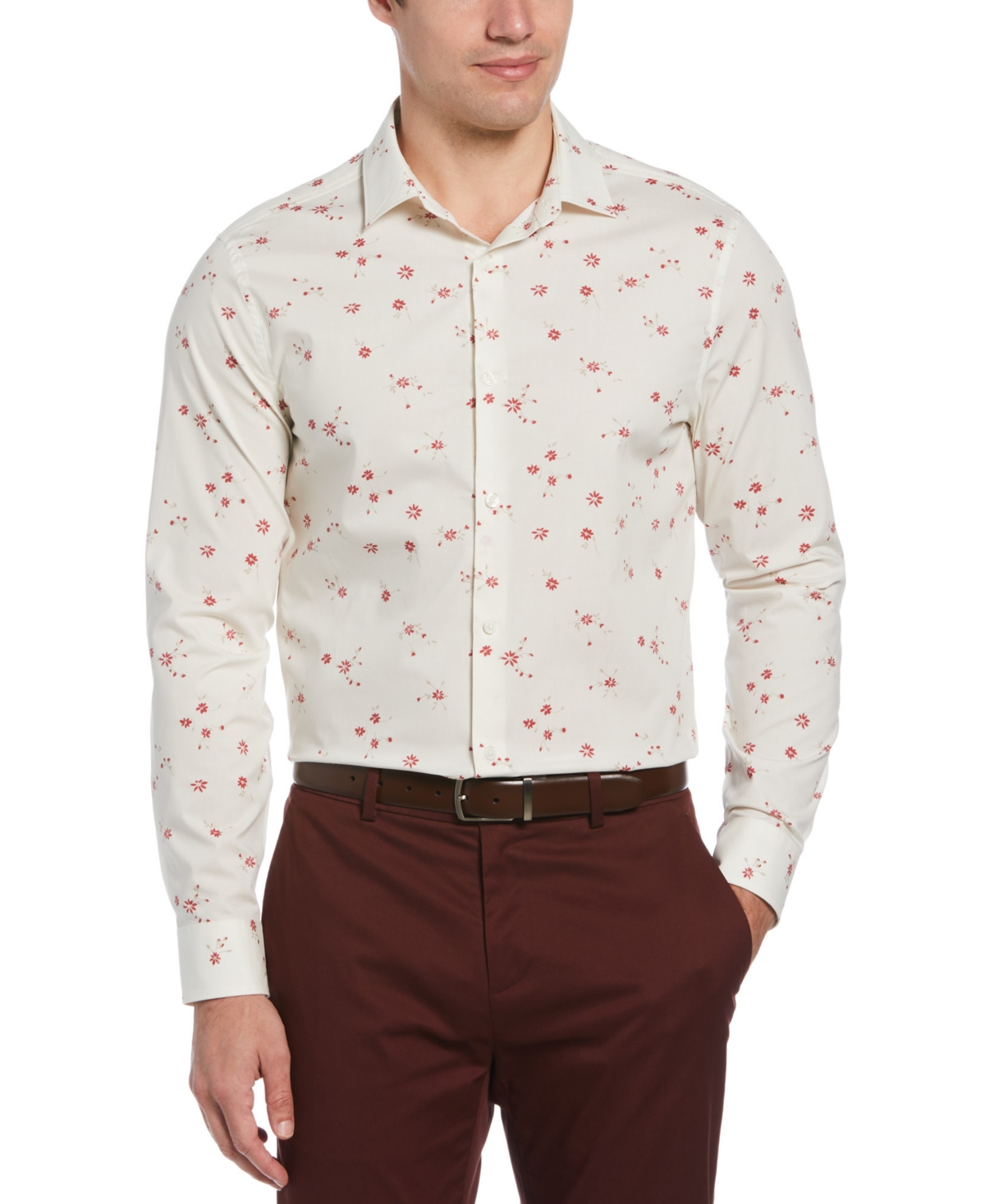 Perry Ellis Men's Ditsy-floral Print Button Shirt In Egret