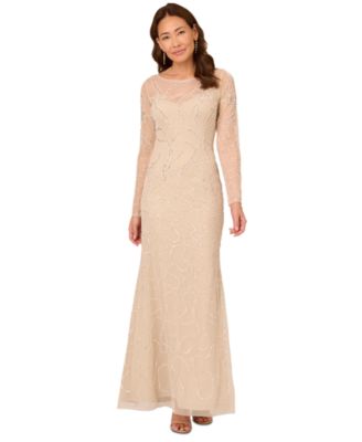 Adrianna Papell Women s Beaded Long Sleeve Gown Macy s