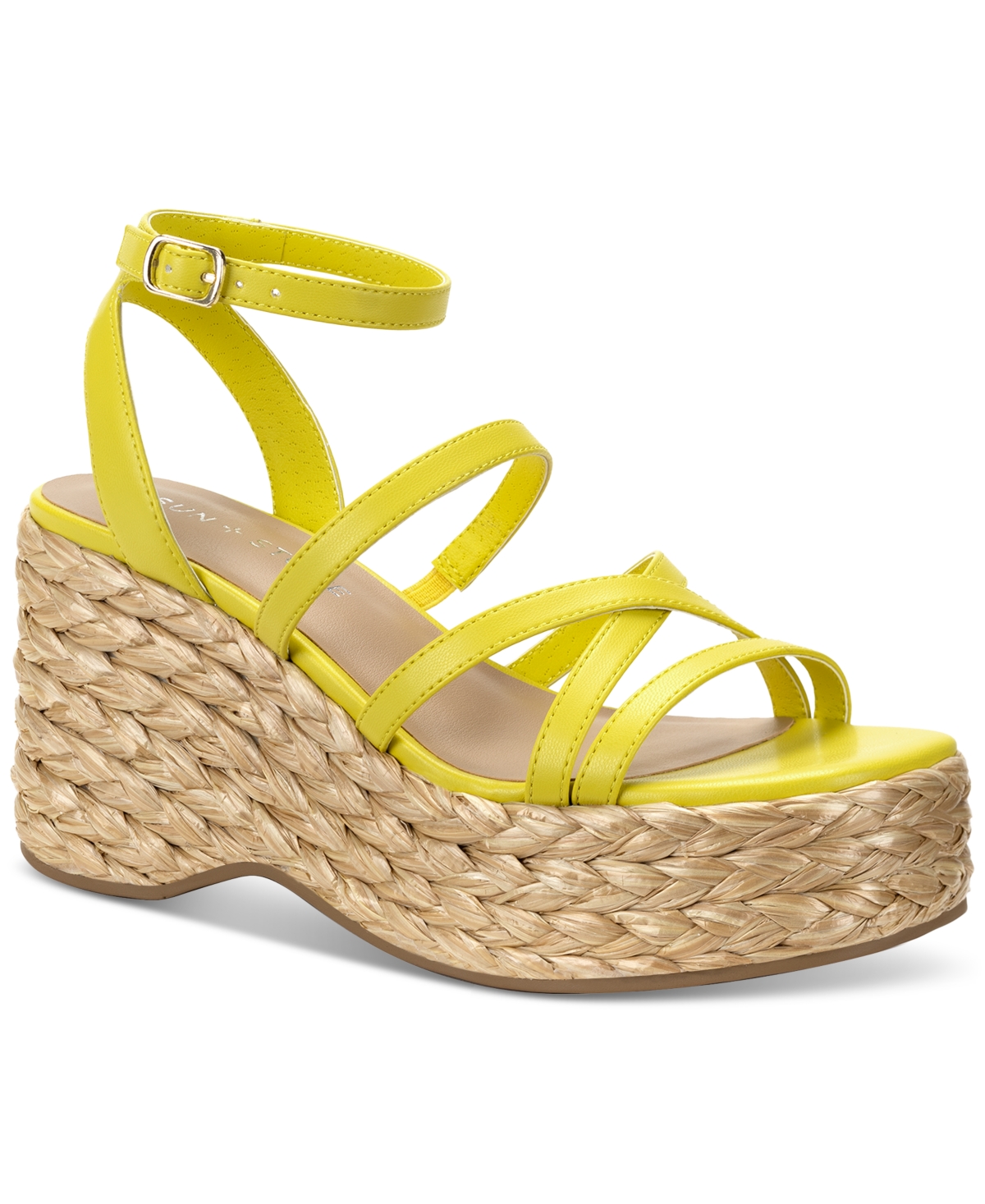 Women's Finnickk Strappy Espadrille Wedge Sandals, Created for Macy's - Citron