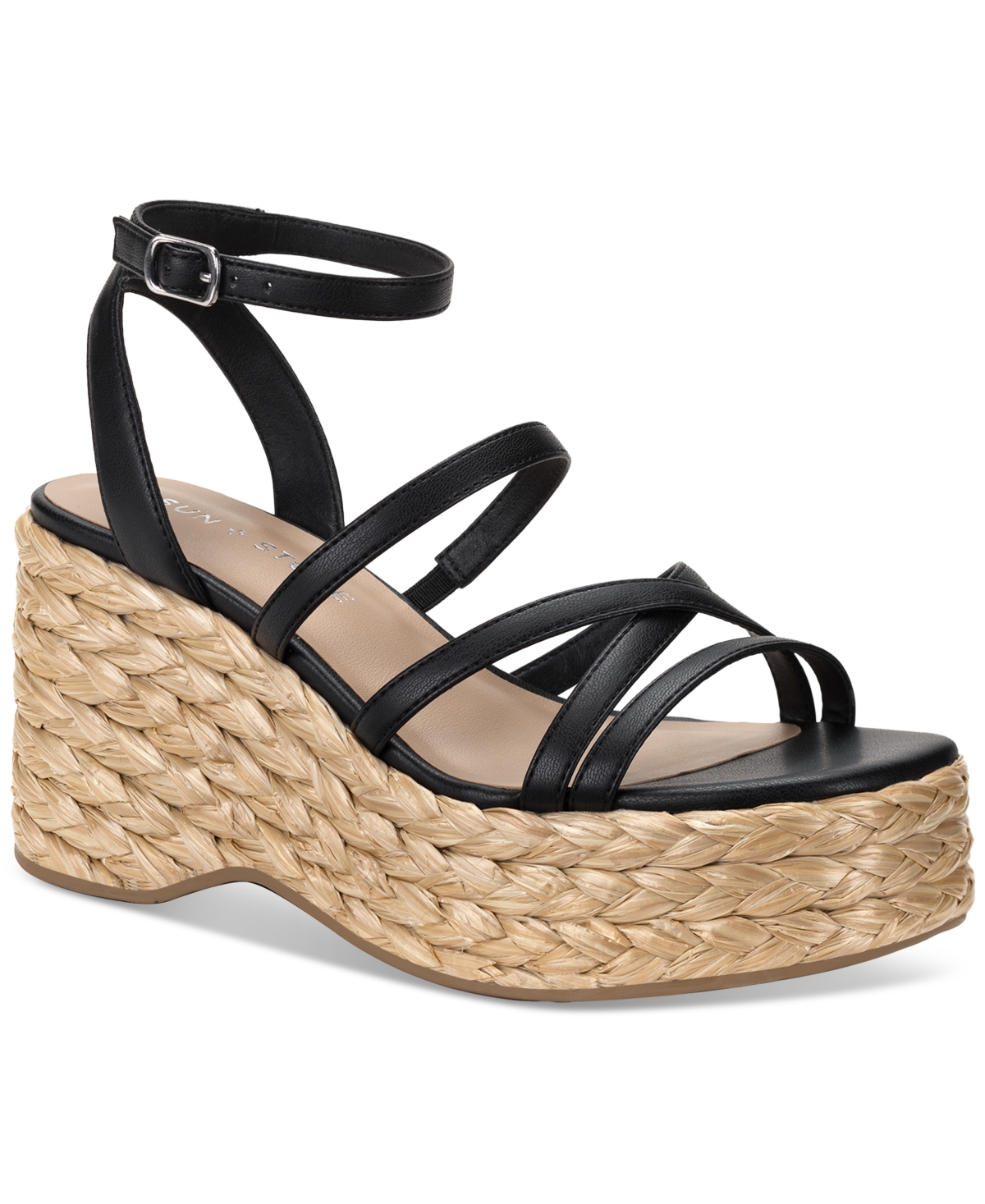 Shop Sun + Stone Women's Finnickk Strappy Espadrille Wedge Sandals, Created For Macy's In Black