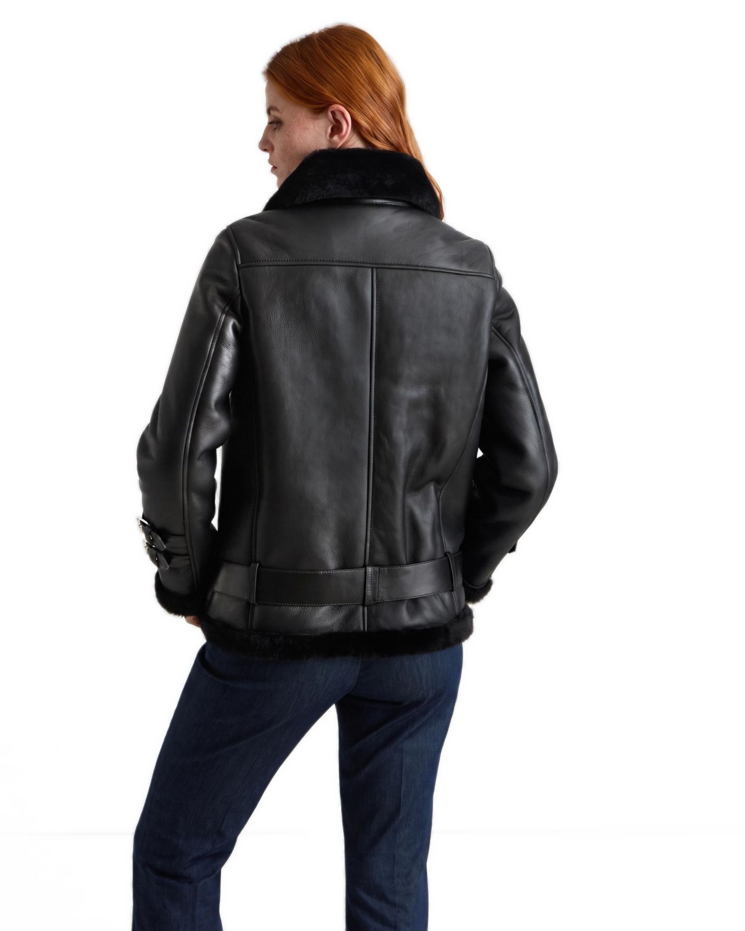 Women's Harriet Sheepskin Belted Biker Aviator Jacket
