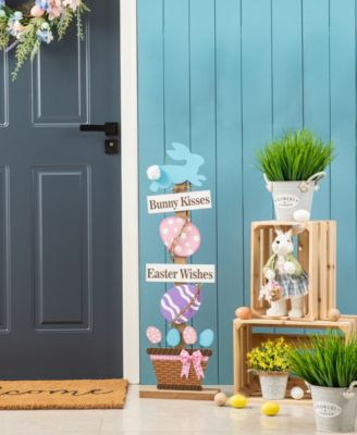 35.5" H Easter Wooden Bunny and Eggs Porch Decor