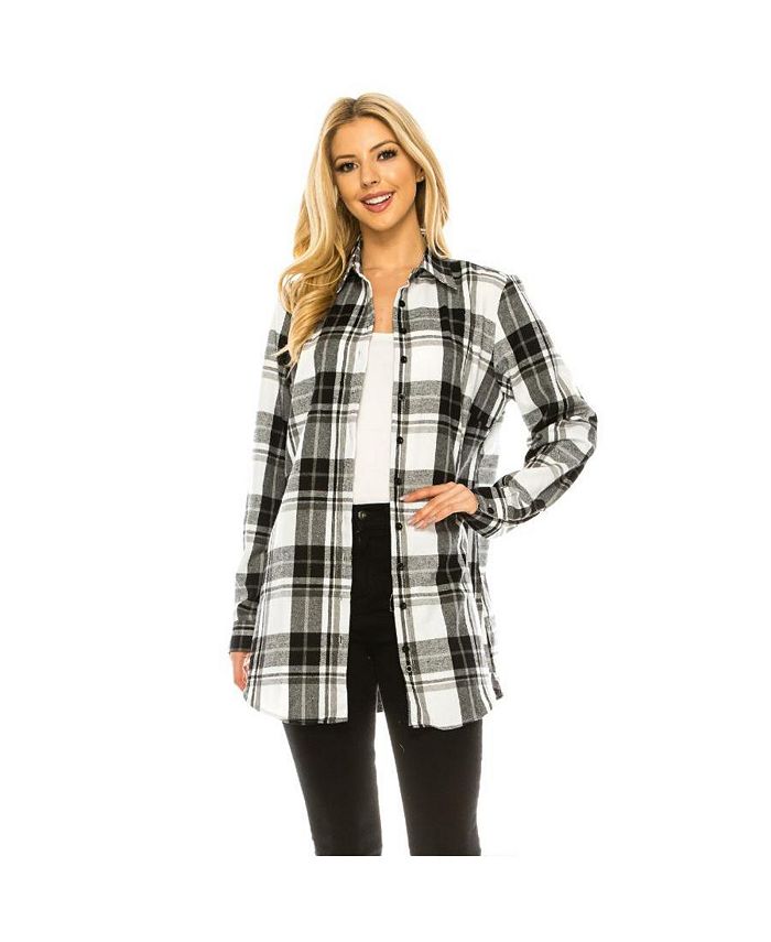 Haute Edition Women's Button Down Flannel Tunic Shirt Macy's