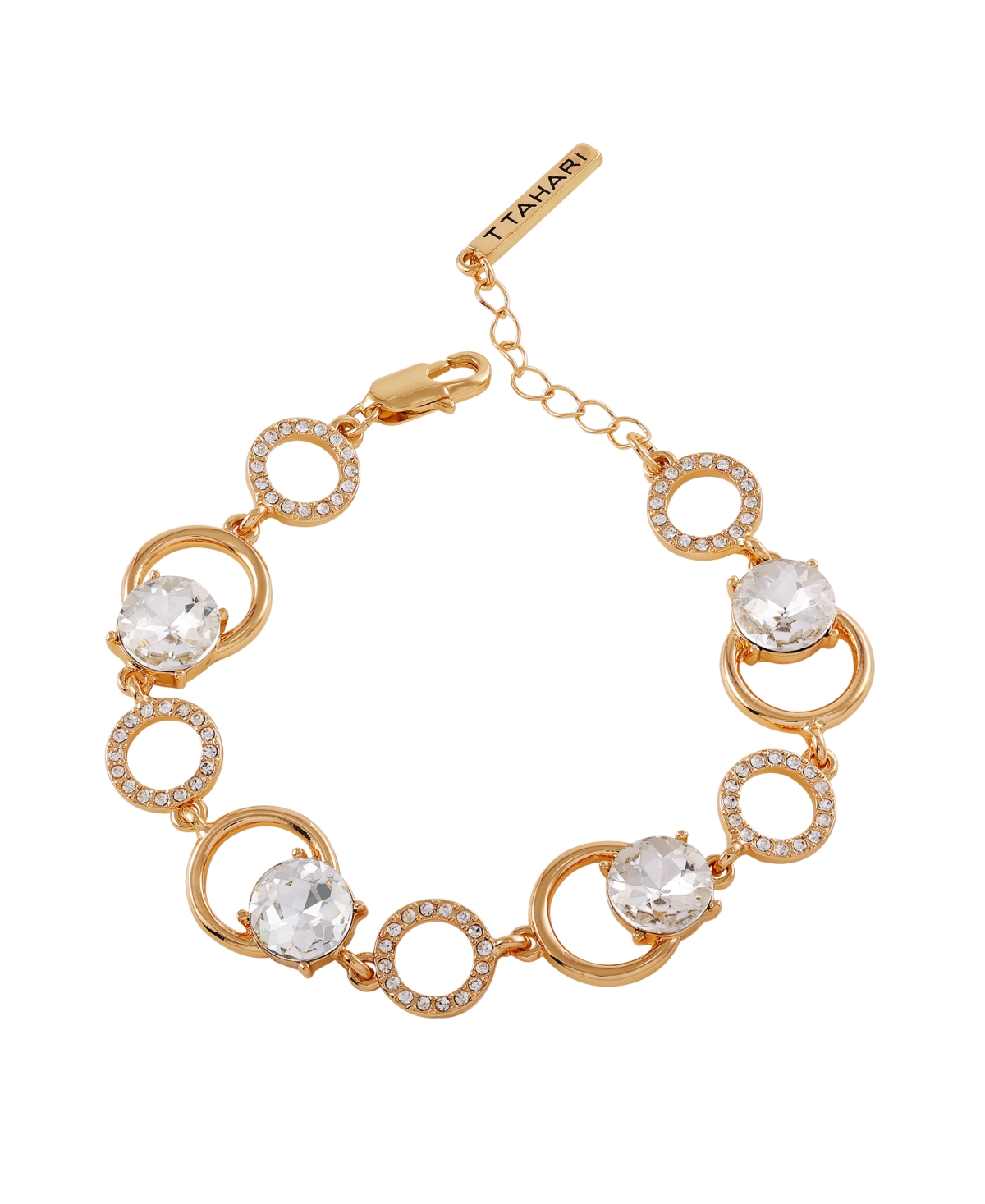 T Tahari Gold-tone Clear Glass Stone Line Bracelet
