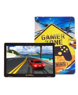 New 10.1" Tablet Octa Core 128GB Bundle with Gamer Style Case and Kids Smart Watch Selfie & Camera BLUE Newest Android 15