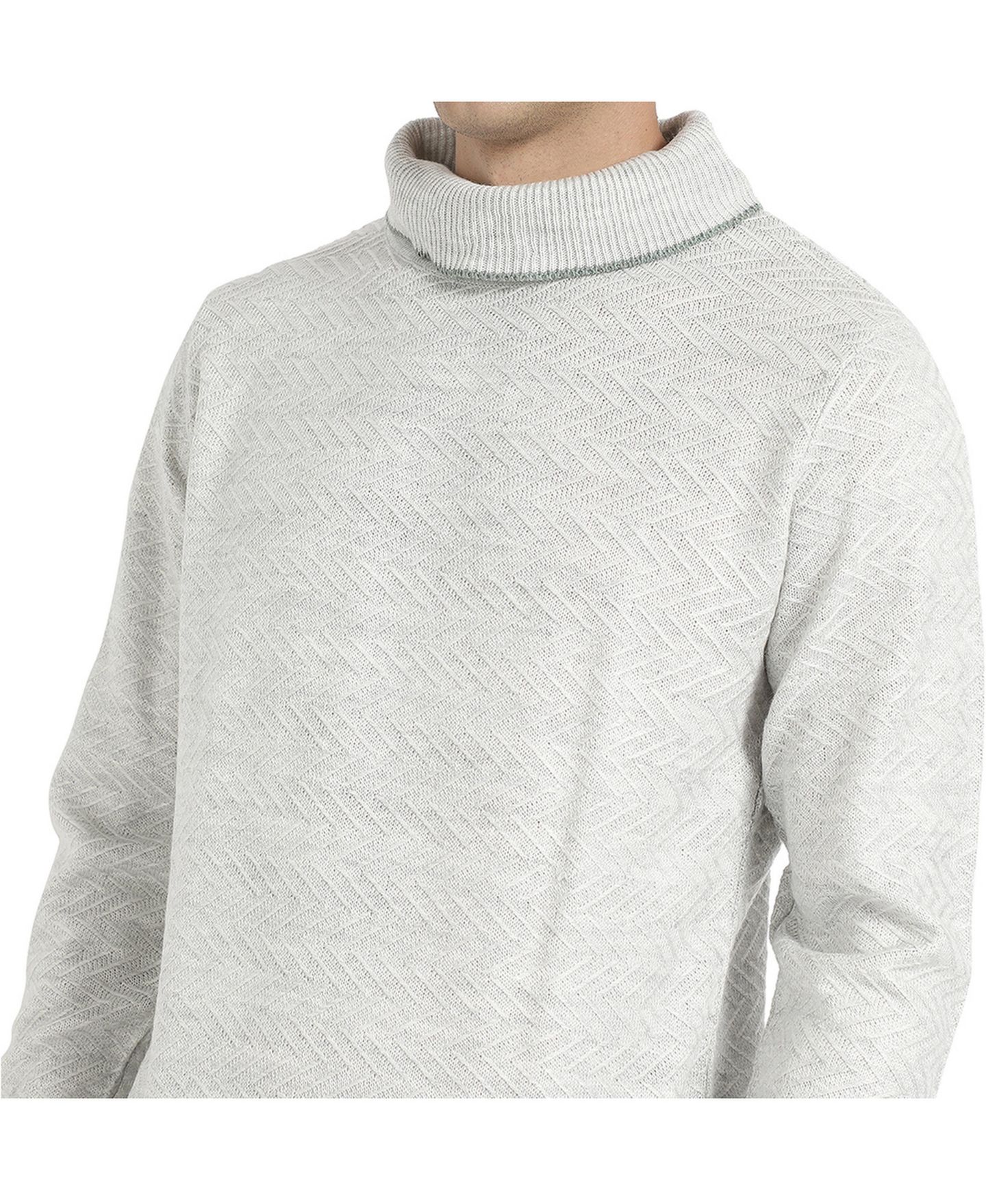 Мужской свитер Campus Sutra Light Grey Herringbone Textured Pullover, цвет: Светлый серый — фото 3