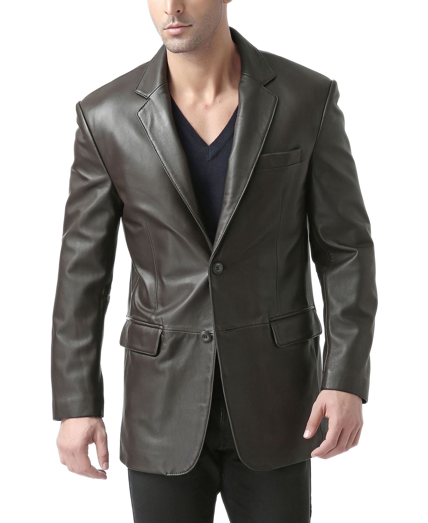 Men Classic Two-Button Leather Blazer - Tall