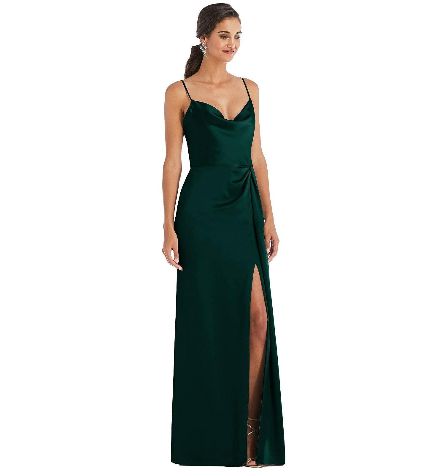 Women's Cowl-Neck Draped Wrap Maxi Dress with Front Slit