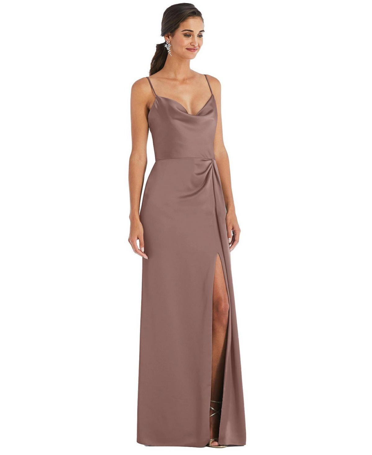 DESSY COLLECTION WOMEN'S COWL-NECK DRAPED WRAP MAXI DRESS WITH FRONT SLIT