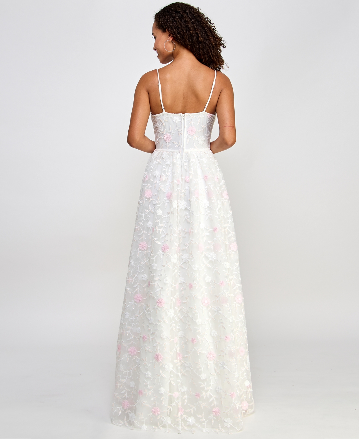 Shop City Studios Juniors' Floral Embroidered Tulle Bustier Gown, Created For Macy's In Ivory,pink