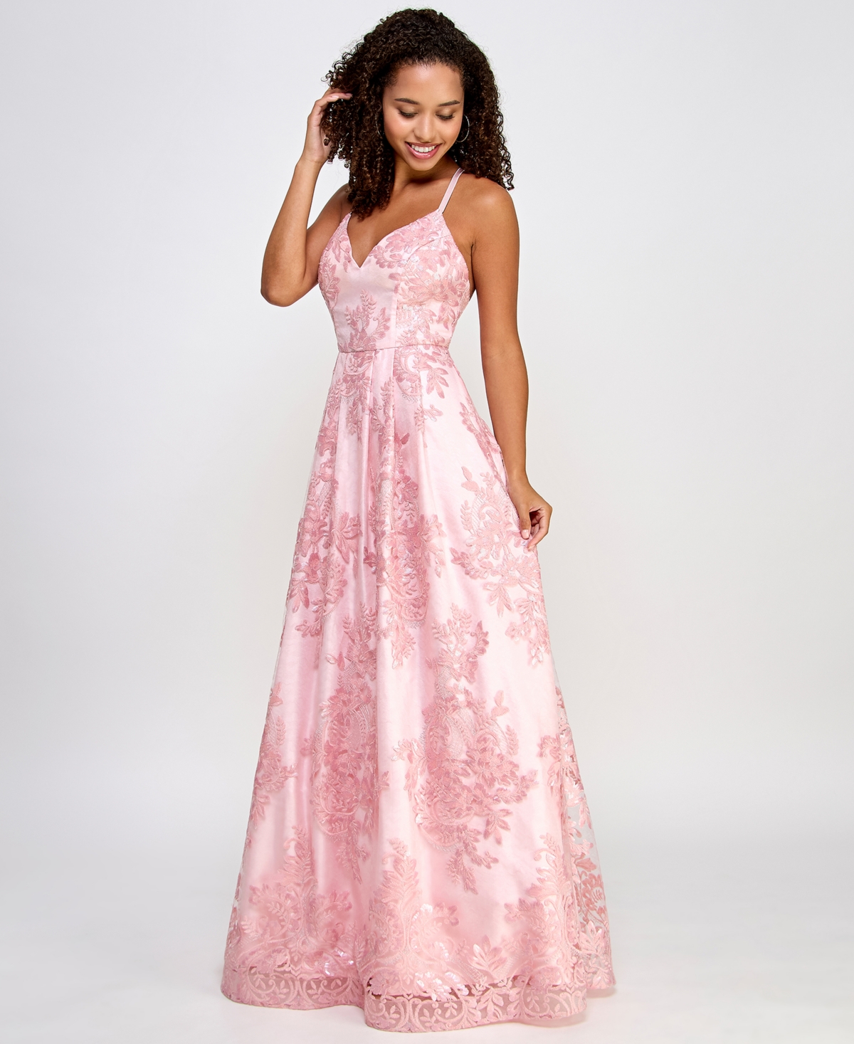 Bcx Juniors' Embellished Sweetheart-neck Gown, Created For Macy's In Pink