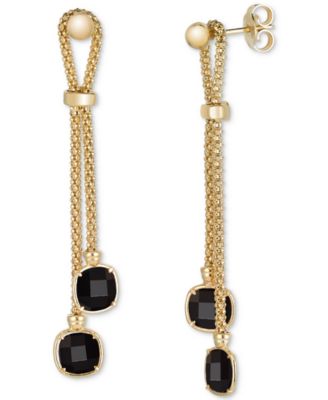 Lapis Lazuli Double Chain Drop Earrings in 14k Gold-Plated Sterling Silver (Also in Turquoise, Citrine, Amethyst, Garnet & Onyx)